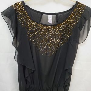 ALYA Black Ruffled Peplum Blouse Sz M